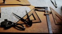 drafting instruments on top of table