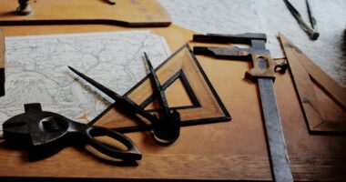 drafting instruments on top of table
